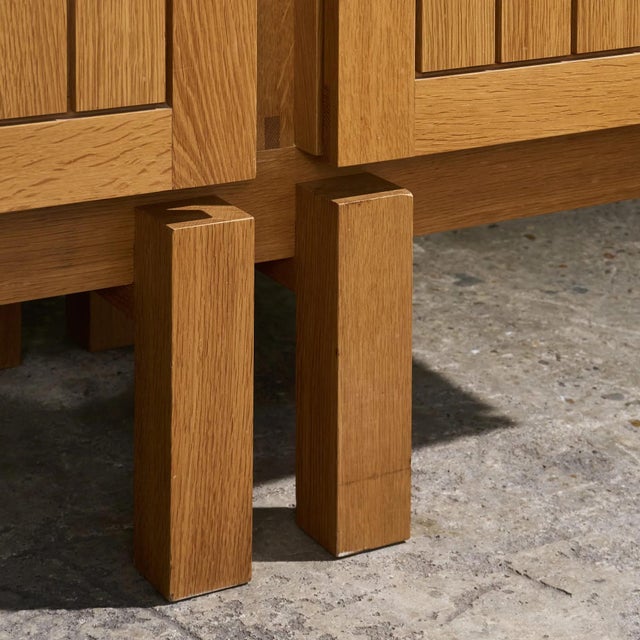 Brutalist Sideboard with Geometric Details in Oak, France For Sale - Image 9 of 17