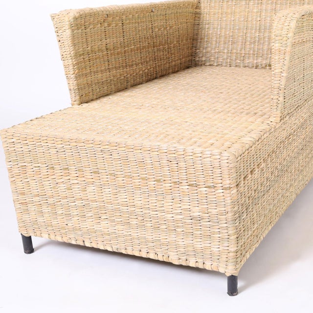Woven Reed Chaise Lounges With Magazine Racks For Sale - Image 9 of 10