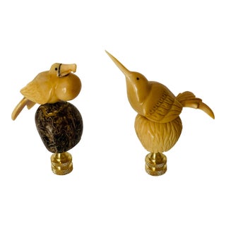 Vintage Carved Birds Figurines Lamp Finials For Sale
