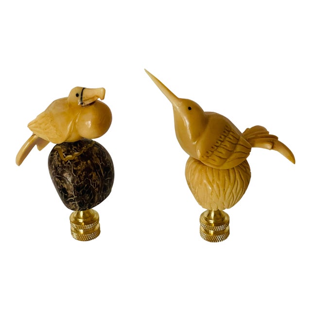 Vintage Carved Birds Figurines Lamp Finials For Sale