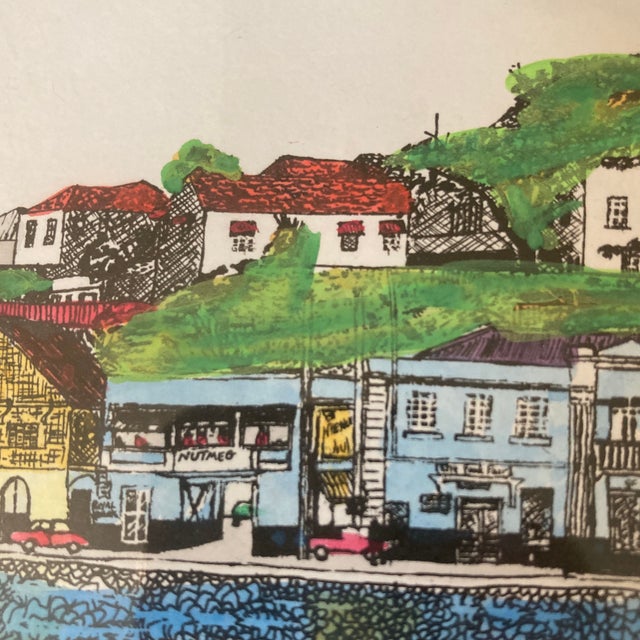 Mid-Century Modern 1980s Michael Donelan Watercolor "Grenada Seaside" — Panoramic Dark Wood Frame For Sale - Image 3 of 12