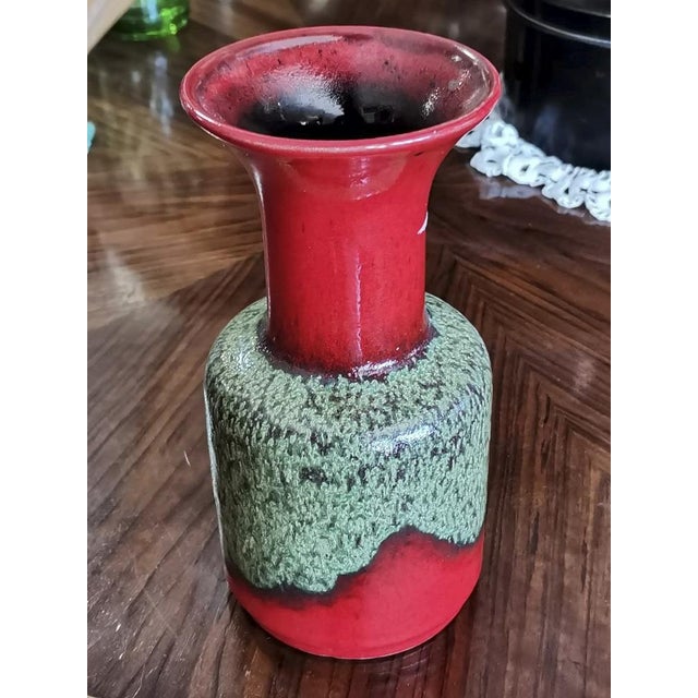 Red and green ceramic vase produced, as per the brand below, by the Jasba company. Germany 1960. Excellent condition,...