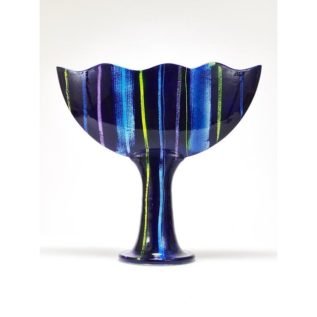A beautiful sculptural post-modern ceramic vase by Jesper Packness, Denmark. A decorative piece with a cobalt blue shiny...