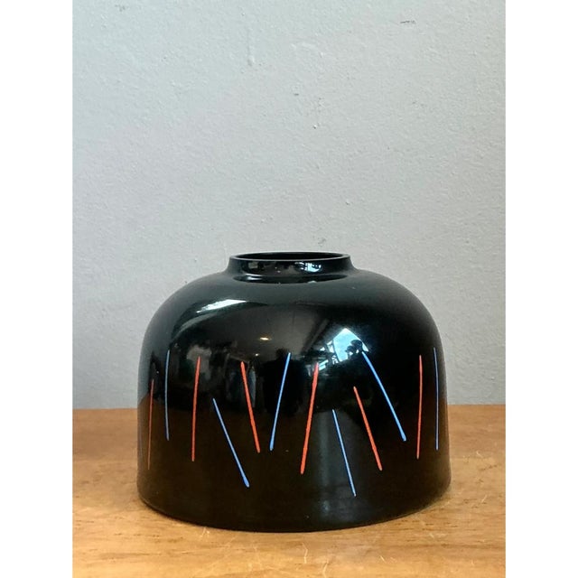 Mid-Century Modern Vintage Ikea “Crystalex” Postmodern Black Ceramic Vase For Sale - Image 3 of 12