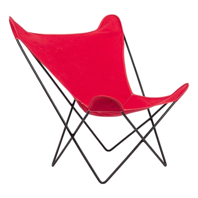 Vintage Mid Century Red Butterfly Canvas and Metal Chair by Knoll, 1970s For Sale