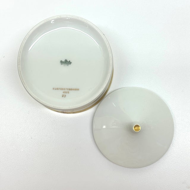 Vintage Mid-Century Modern Rosenthal Kurfürstendamm Gold Embellished Porcelain Creamer and Sugar Bowl Set For Sale - Image 11 of 13