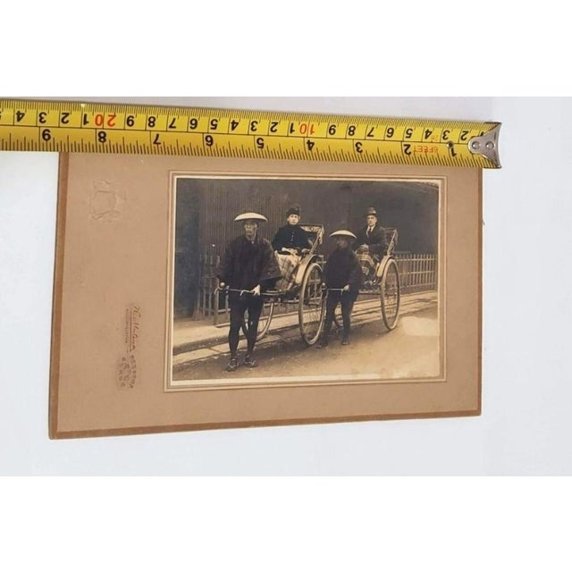 Early 20th Century Rickshaw Cabinet Card Nagasaki Japan European American White Man Woman Historical Image For Sale - Image 10 of 12