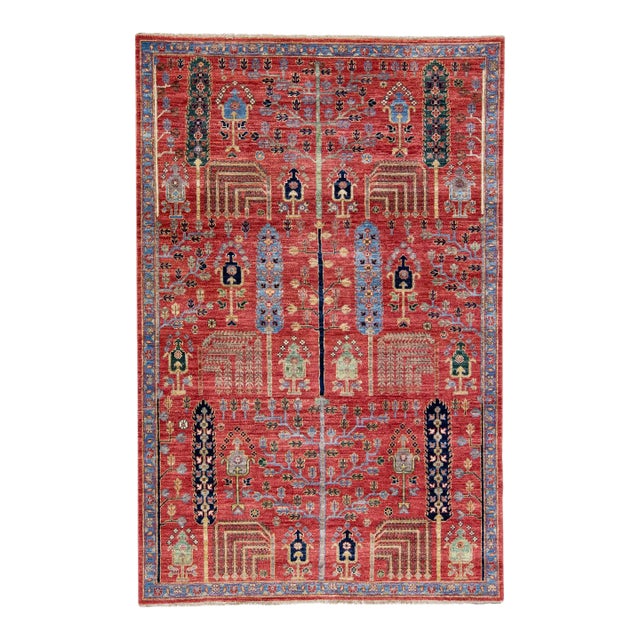Modern Bidjar Style Red Handmade Wool Rug With Geometric Floral Motif For Sale