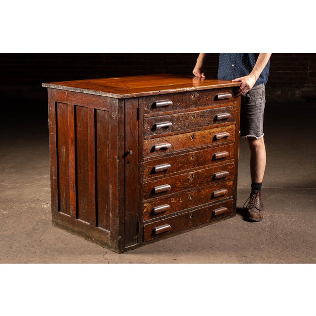 Quarter-sawn oak flat file cabinet constructed for the organized storage of maps, blueprints, engineering drawings,...