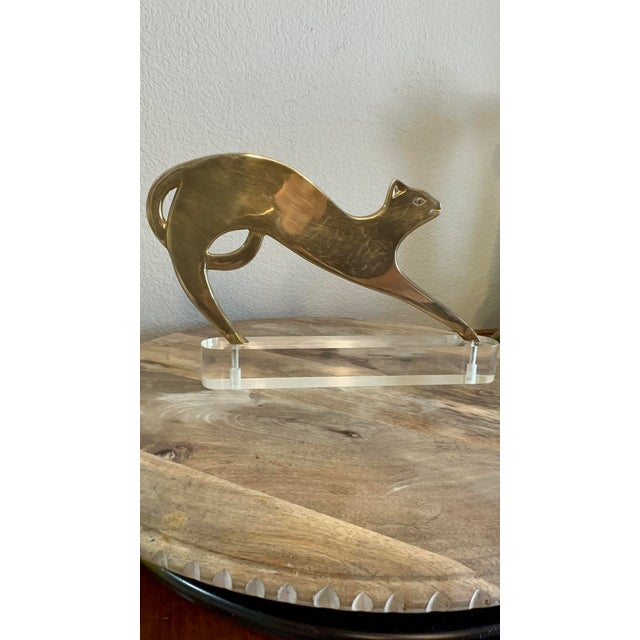 Metal Early 20th Century Werkstätte Stretching Brass Cat on Clear Plinth Hagenauer Style For Sale - Image 7 of 17