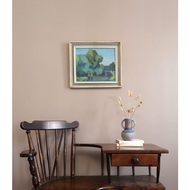 Mid-Century Modern Mid-Century Modern 'The Path Beyond' Swedish Original Figurative Landscape Oil Painting, Framed For Sale - Image 3 of 12