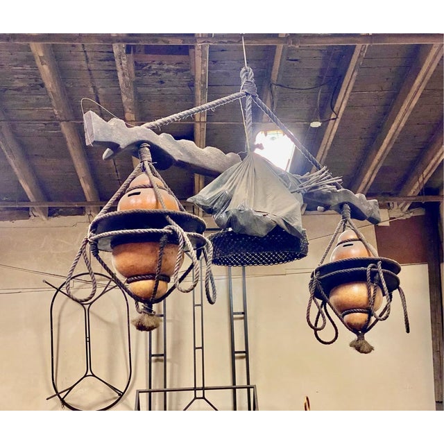 Vintage Handmade Yoke Ox Gourd Lighting Fixture Large About 7 feet wide 32” tall Very well made light fixture out of...