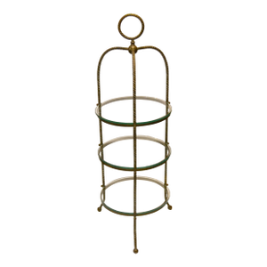 1970s Italian Round Rope Brass 3 Tier Glass Dessert Table