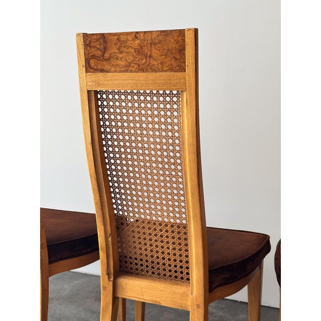 Set of 6 Milo Baughman Style Cane Back Burl Dining Chairs by Lane, 1970s For Sale - Image 10 of 18