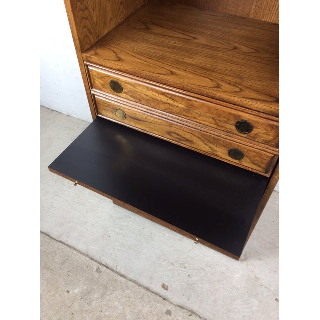 Vintage Oak Wall Unit With Brass Hardware by Thomasville For Sale - Image 11 of 18