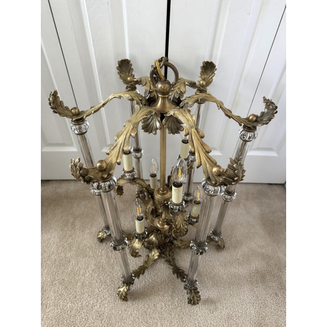Vintage French Louis XVI Gilded Brass & Crystal Luminaire/Chandelier For Sale - Image 4 of 18