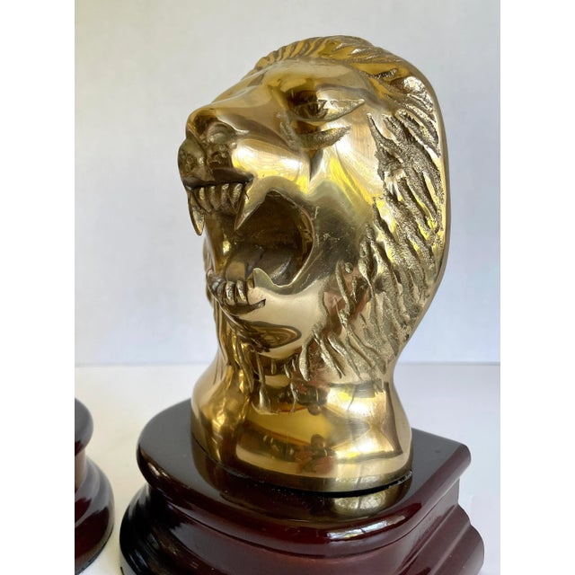 Vintage Brass and Rosewood Lion Bookends For Sale - Image 9 of 13