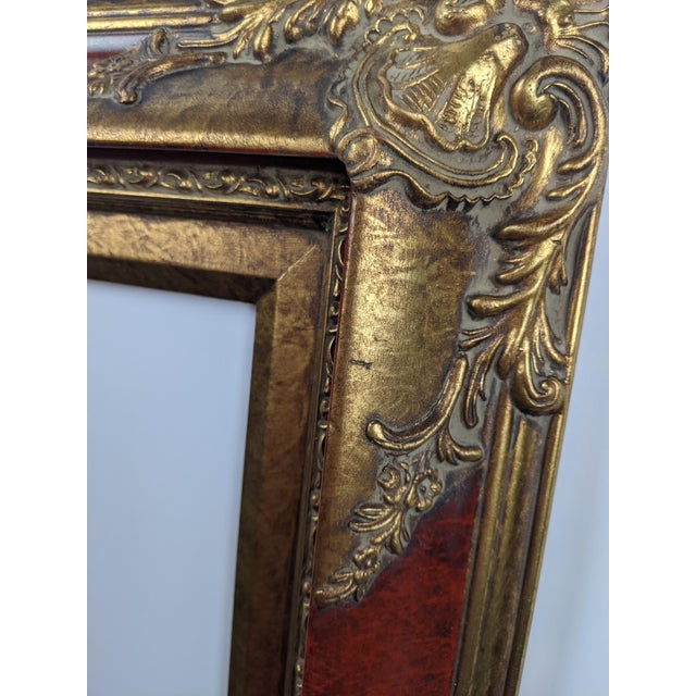 Ornate Red and Antique Gold Gilt Wood Picture Frame With Baroque-Style Relief For Sale - Image 4 of 12