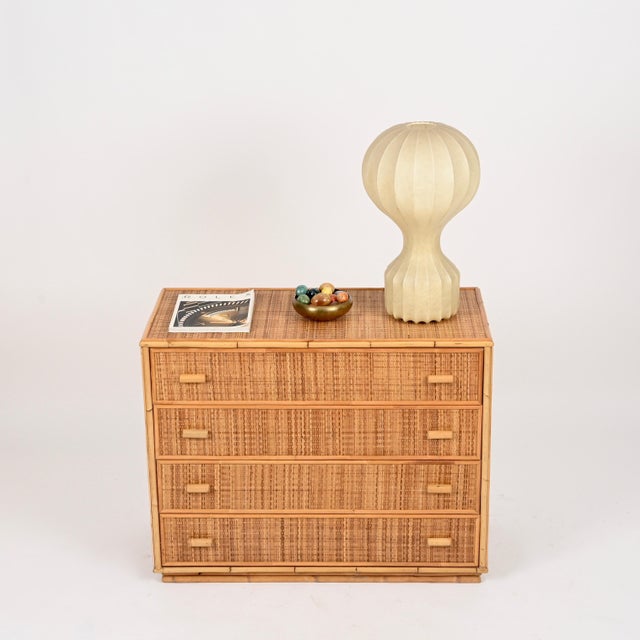 Wood Mid-Century Modern Italian Organic Chest of Drawers in Bamboo and Rattan Wicker, 1970s For Sale - Image 7 of 15