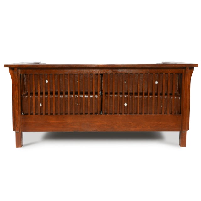 Animal Skin Mission / Craftsman Cubic Slat Side Love Seat - Chestnut Brown Leather For Sale - Image 7 of 7