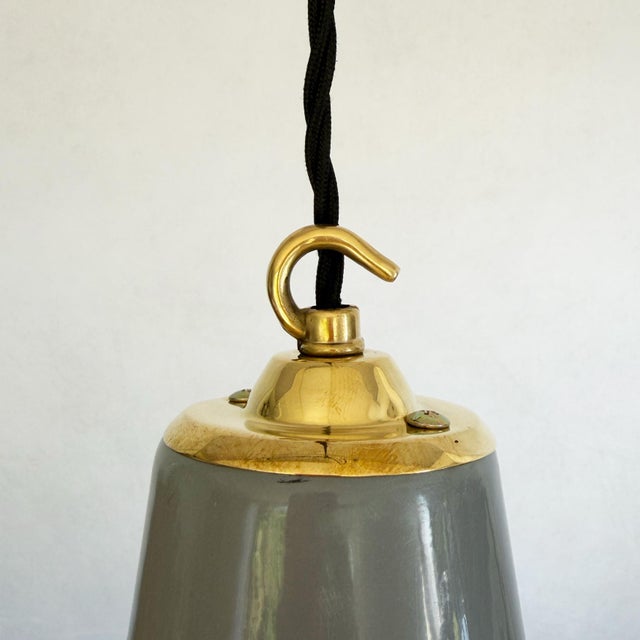 Industrial Grey Enamel Pendant Light, 1950s For Sale - Image 9 of 17