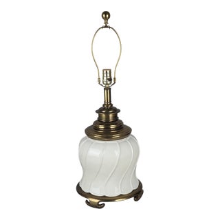 1970s Morris Greenspan Hollywood Regency White Ceramic & Brass Table Lamp For Sale