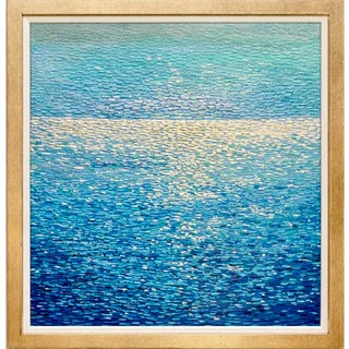 Large Original Seascape Blue Ocean Coastal Original Oil Painting, Framed 40x40 For Sale