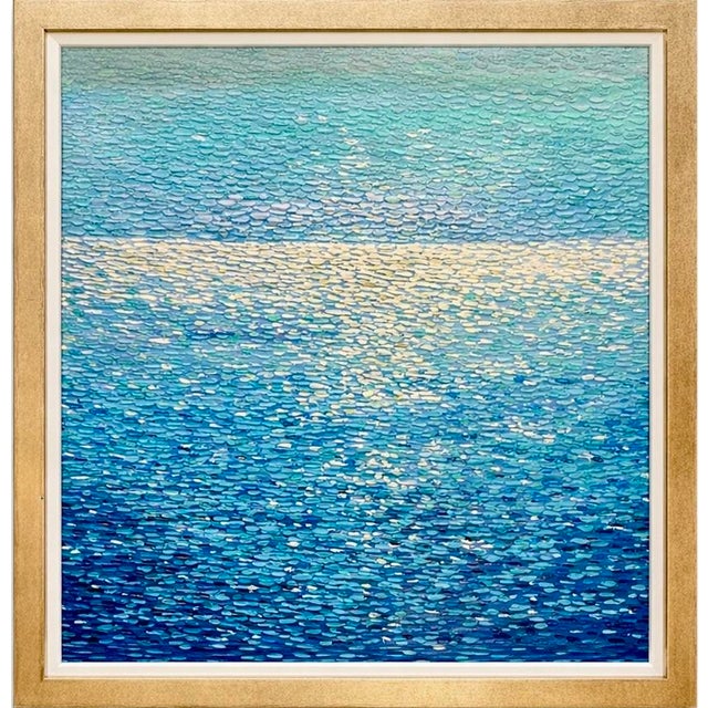 Large Original Seascape Blue Ocean Coastal Original Oil Painting, Framed 40x40 For Sale