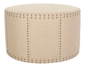 Studded Round Ottoman in Beige