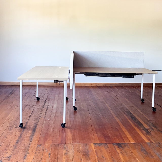 White Knoll Desk With Fabric Privacy Barrier For Sale - Image 8 of 17
