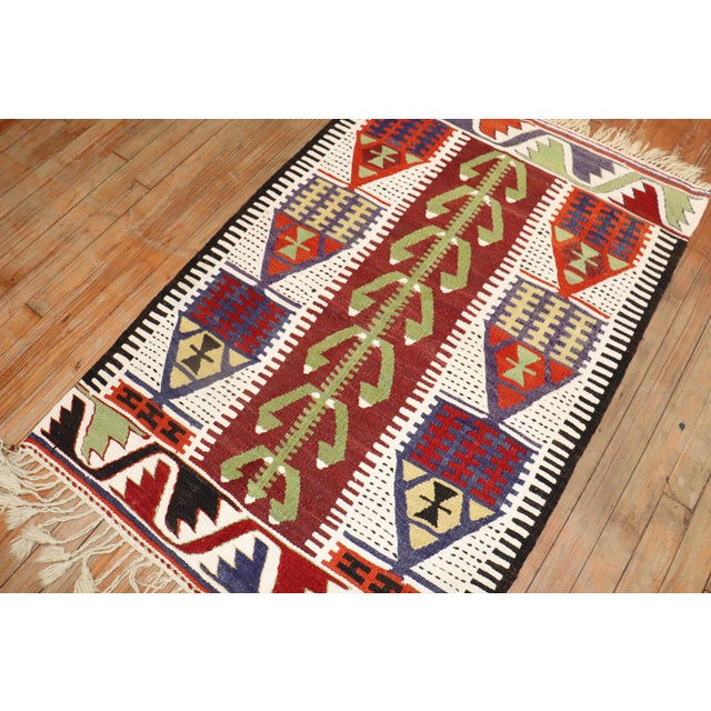 Mid 20th Century Zabihi CollectionTurkish Kilim Prayer Scatter Size Rug For Sale - Image 4 of 18