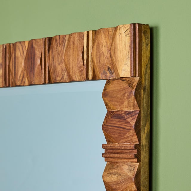 Walnut Brutalist Wall Mirror For Sale In Los Angeles - Image 6 of 12
