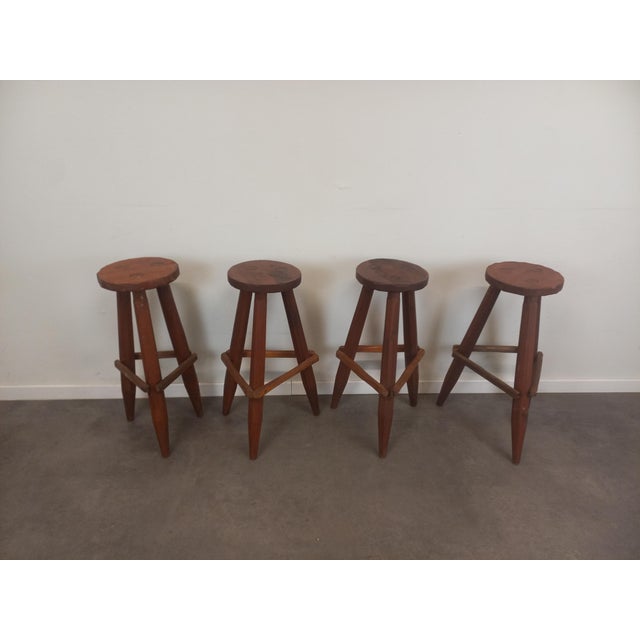 Brutalist Wood Stools, 1950s, Set of 4 For Sale - Image 9 of 18