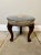 Antique Victorian quality carved walnut stool having a circular shaped upholstered seat supported by three shaped carved...