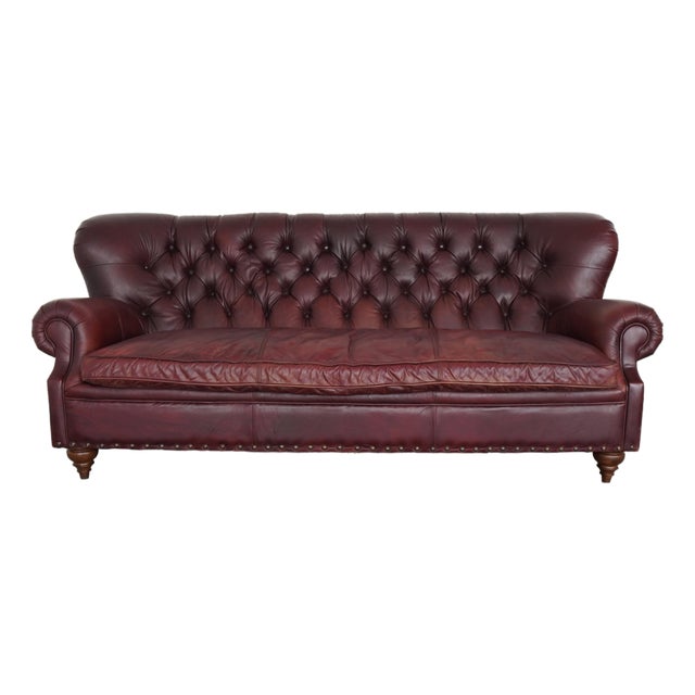 Restoration Hardware Churchill Leather Sofa For Sale