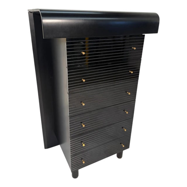 1960s Pierre Cardin Black Lacquered Commode With Brass Details For Sale