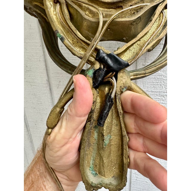 Antique Ornate Bronze French Empire Style Garland Sconce With Versace Style Sunface Detail For Sale In West Palm - Image 6 of 7