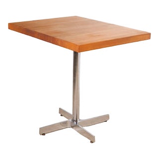 Mid Century Butcher Block Cafe Dining Table With Chrome Pedestal Base For Sale
