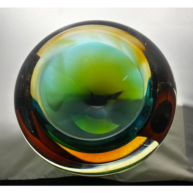 Mid 20th Century Murano Sommerso Art Glass Bowl in Green, Teal and Amber For Sale - Image 9 of 12