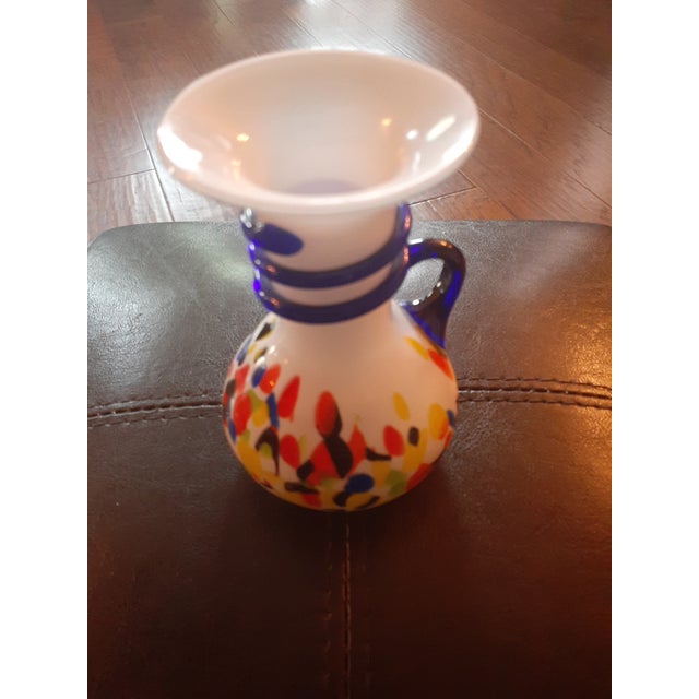Antique White 1960s Vitrocolor Recycled Glass Bud Pitcher With Rigaree, Made in Spain For Sale - Image 8 of 8