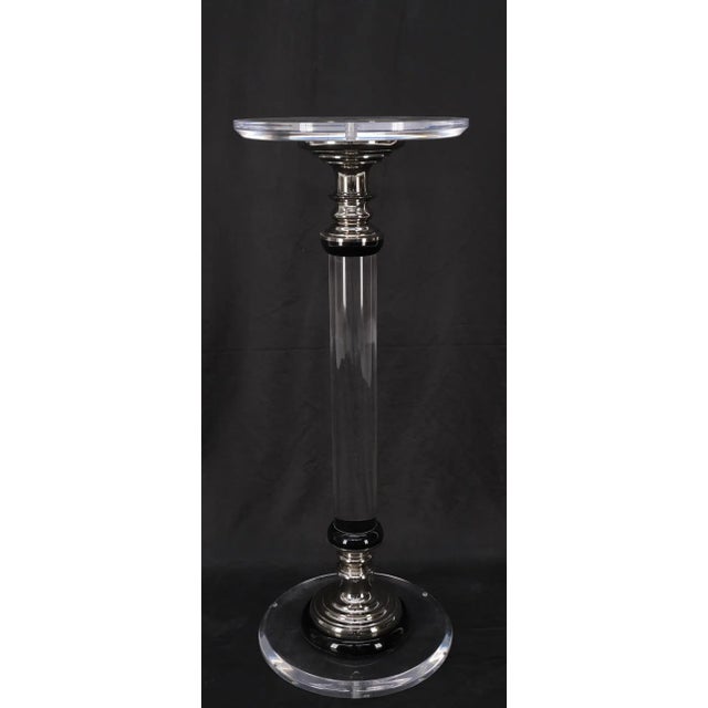 Mid Century Modern Haziza Clear Lucite Round Pedestal Side Table Stand For Sale - Image 6 of 13