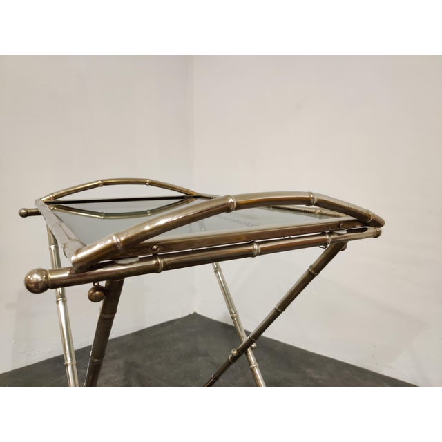 Midcentury faux bamboo folding table with removable tray. Great serving table. Good condition 1950s - France Dimensions:...