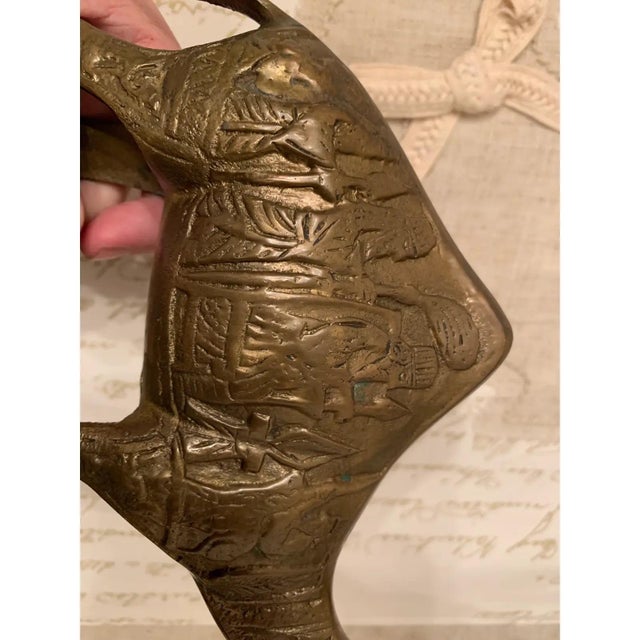 Vintage Mid-Century Brass Camel Bookends With Ornate Hieroglyphs and Symbols - a Pair For Sale - Image 12 of 12