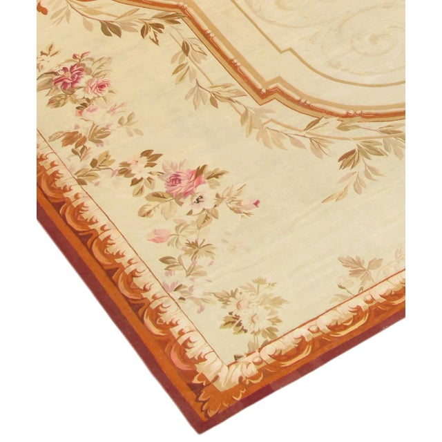 Antique Abusson Beige/Brown Rug, 11' 4" X 19' 0" For Sale - Image 4 of 6