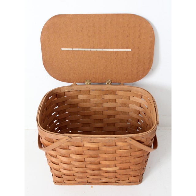 Large Vintage Splint Weave Picnic Basket For Sale - Image 11 of 11