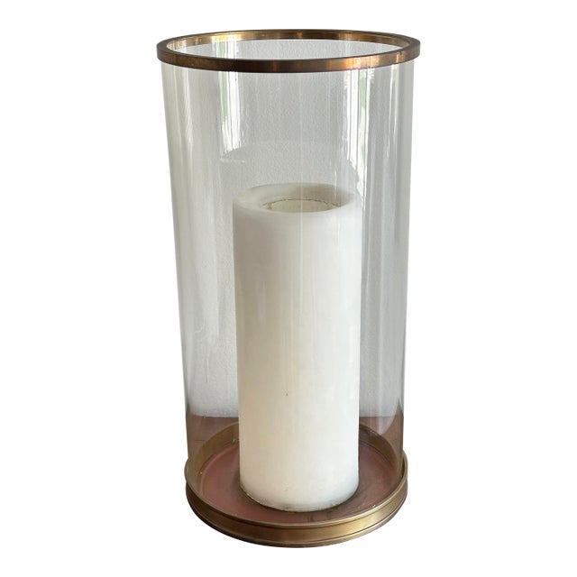 Ralph Lauren Large Glass Hurricane With Brass Trim For Sale