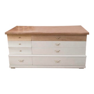 1960s Mid-Century Modern Neutral Dresser With Natural Wood Top For Sale