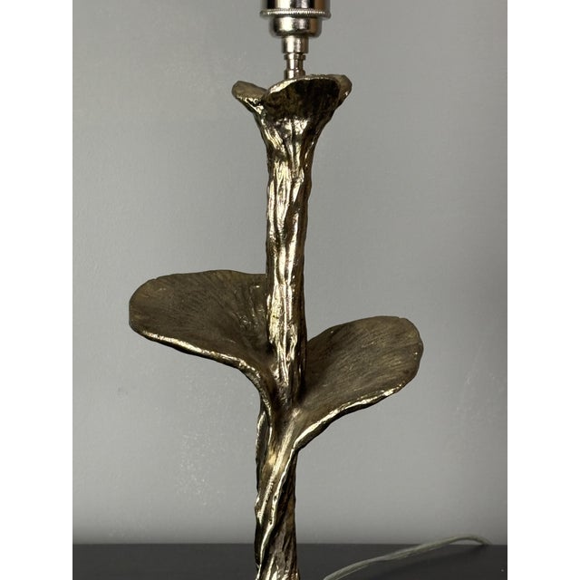 Silver Brass Silver Flower Lamp with Cocoon Fabric Shade, 1980s For Sale - Image 8 of 11