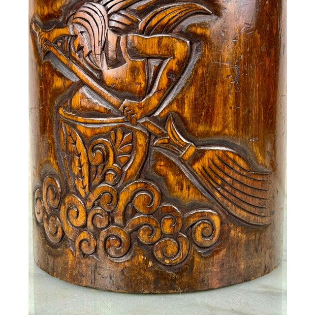 Brown Vintage Balinese Tribal Mahogany Carved Figural Vessel Waste Basket For Sale - Image 8 of 9