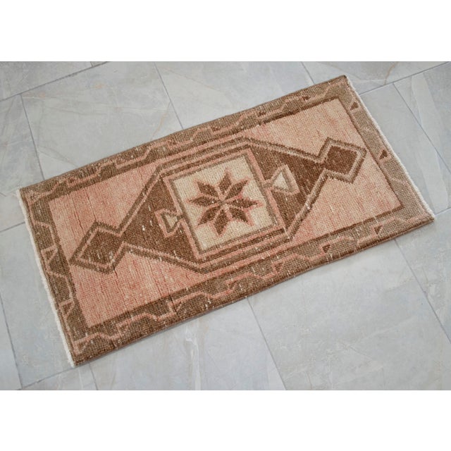 1970s Vintage Hand-Knotted Small Rug Distressed Turkish Rug Door Mat Bath Mat Entry Decor 2x3 Ft Approx For Sale - Image 13 of 14